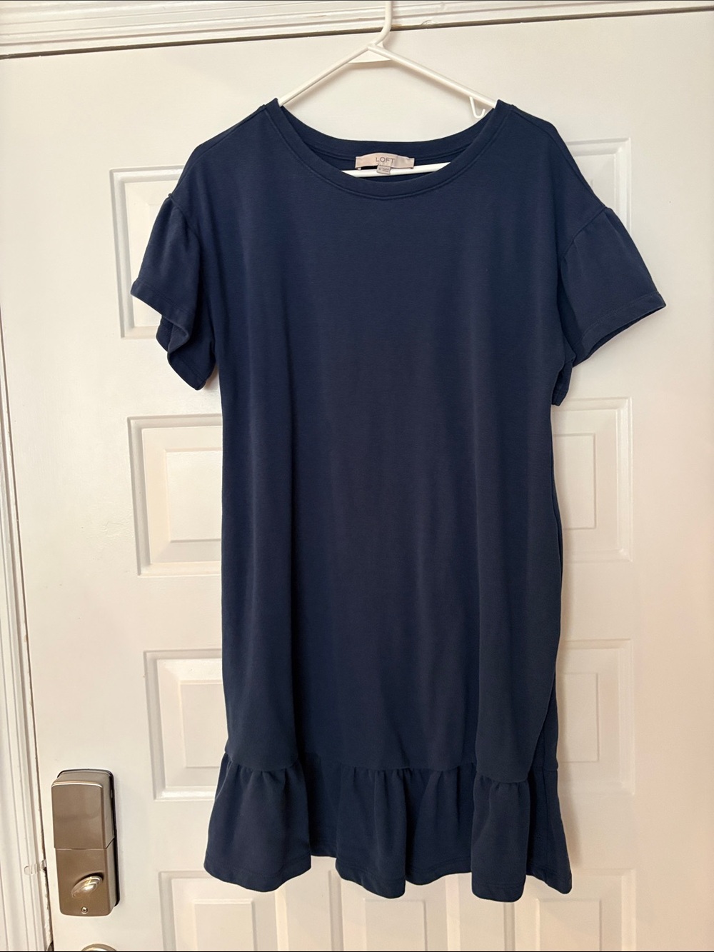 LOFT Navy Short-Sleeve Ruffle-Hem Dress